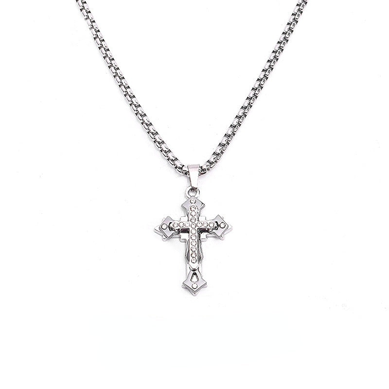 Collar con colgante de cruz de circón de acero titanio al por mayor