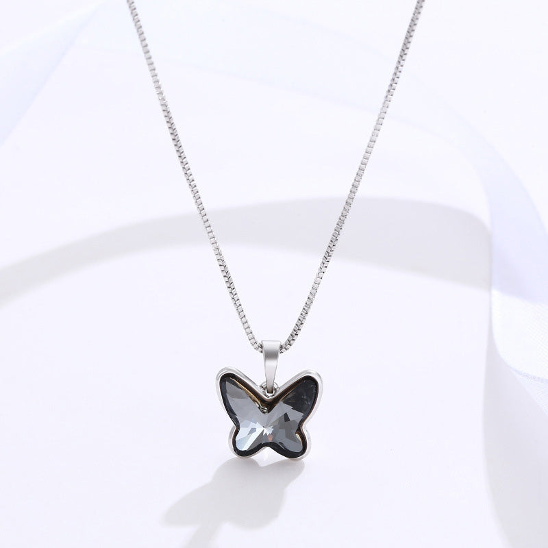 Conjunto de pendientes de collar de mariposa de cristal negro al por mayor OLY-NE-XP006