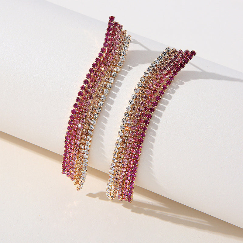 Wholesale Tassel Chain Full Diamond Earrings OLY-ES-SHY002