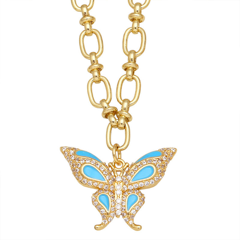 Wholesale Necklace Copper Plated 18K Gold Enamel Butterfly OLY-NE-AS012
