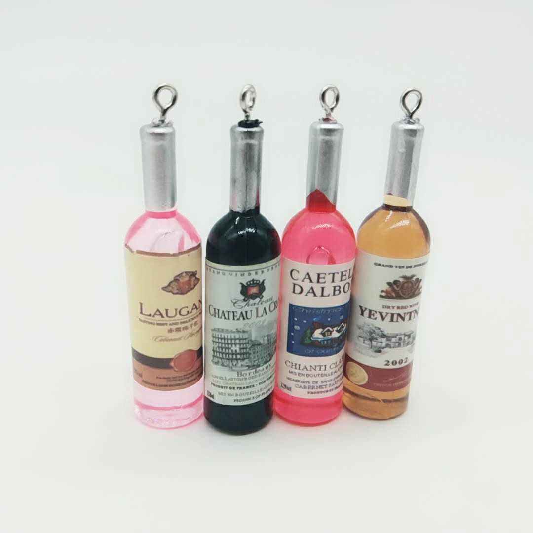 Venta al por mayor de acrílico Mini botella de vino llavero accesorios de bricolaje