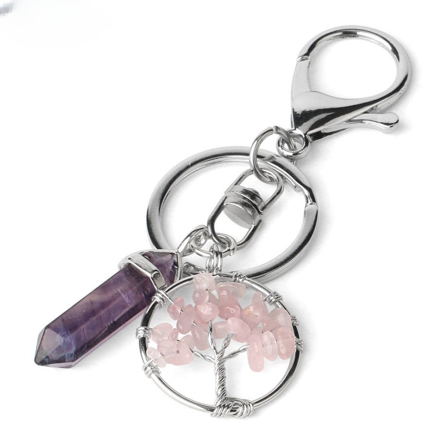 Wholesale Natural Stone Crystal Tree of Life Keychain
