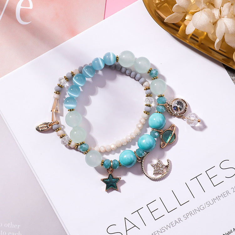 Wholesale Star Moon Opal Glass Beads Bracelet
