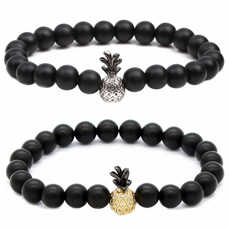 Venta al por mayor de pulseras de piedra volcánica turquesa blanca con circonita micropavimentada