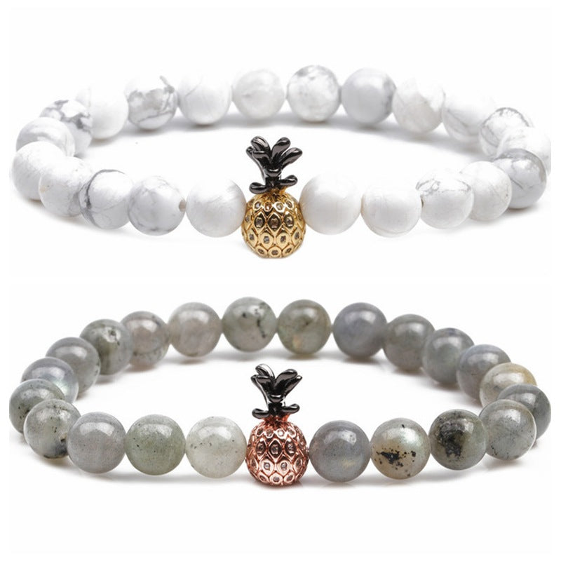 Venta al por mayor de pulseras de piedra volcánica turquesa blanca con circonita micropavimentada