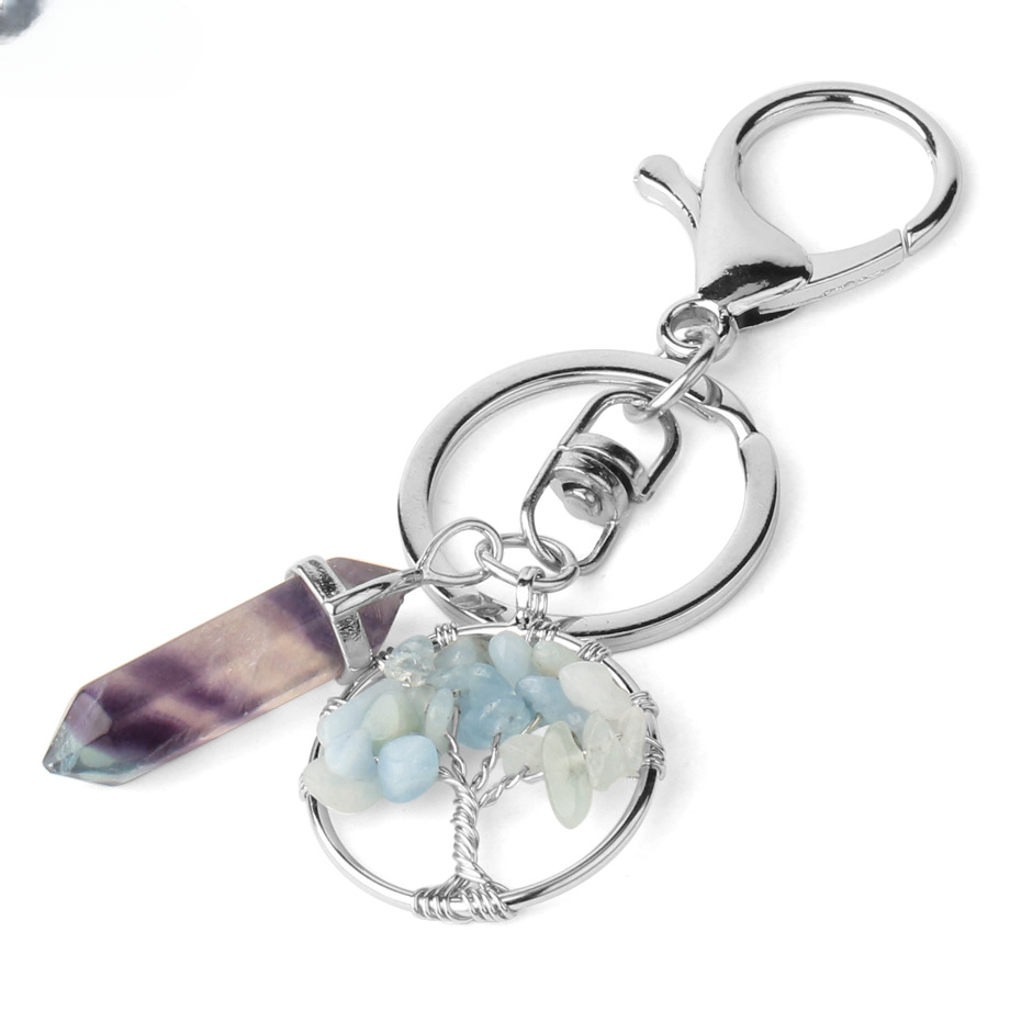 Wholesale Natural Stone Crystal Tree of Life Keychain