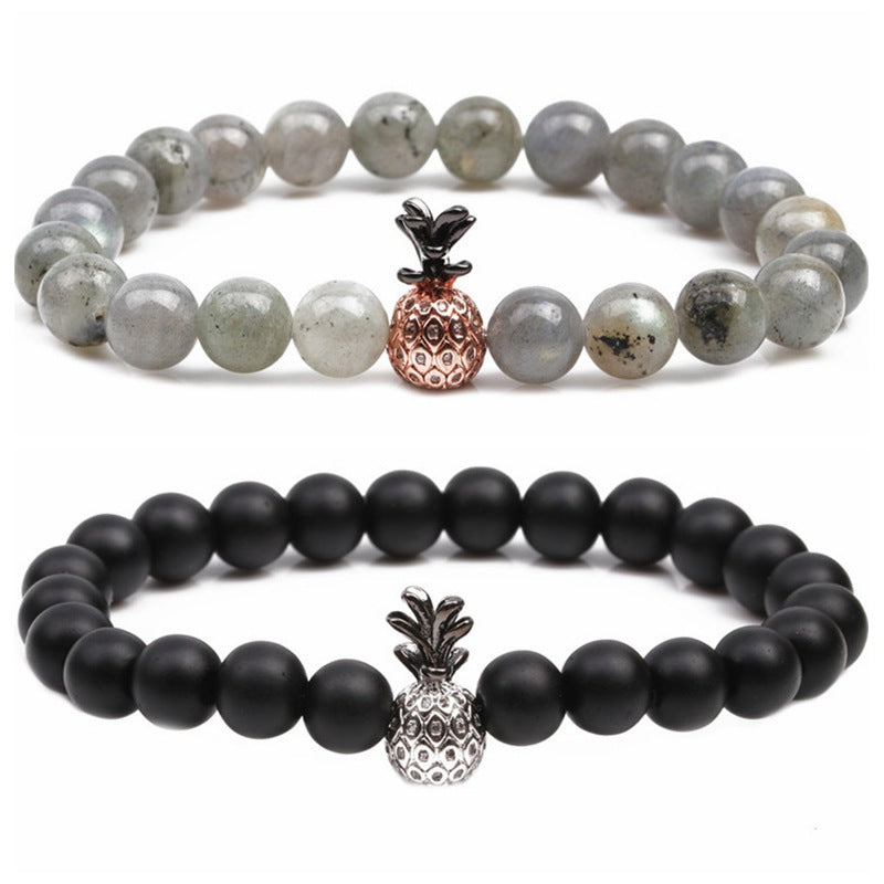 Venta al por mayor de pulseras de piedra volcánica turquesa blanca con circonita micropavimentada