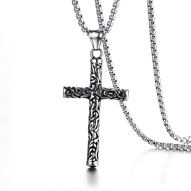 Wholesale Stainless Steel Engraved Vintage Cross Necklace