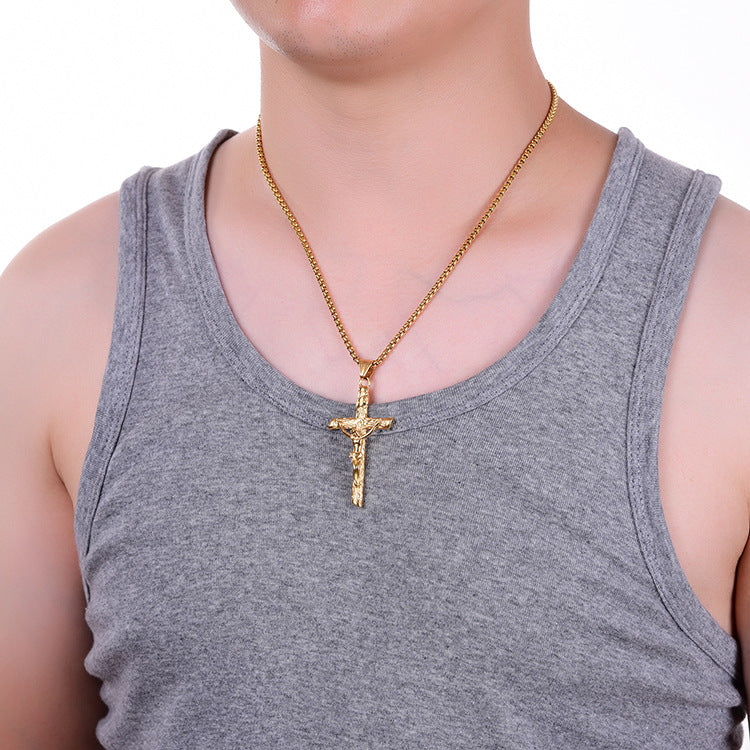 Wholesale Titanium Steel Jesus Guardian Cross Pendant Necklace