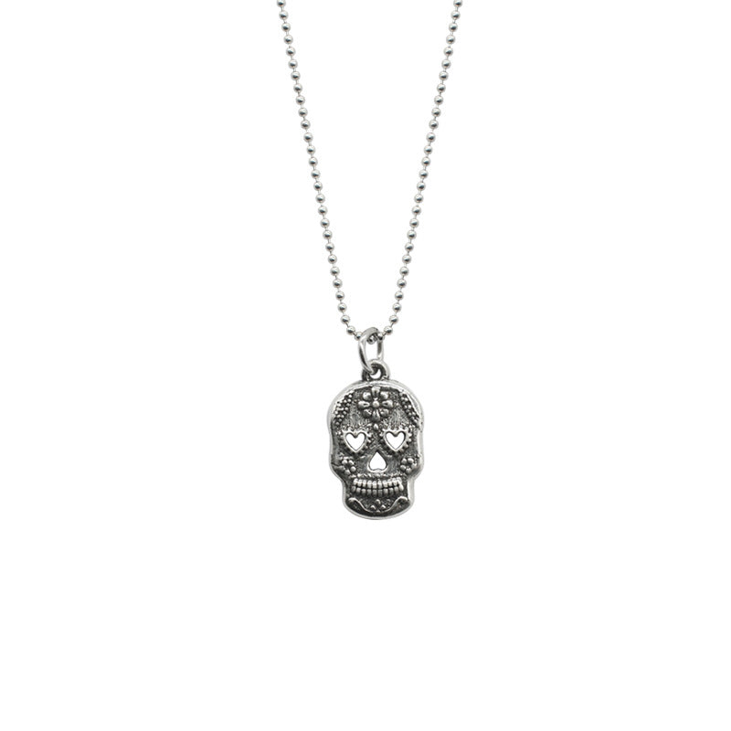 Wholesale S925 Sterling Silver Retro Hipster Skull Clavicle Necklace