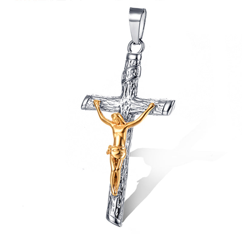 Wholesale Titanium Steel Jesus Guardian Cross Pendant Necklace