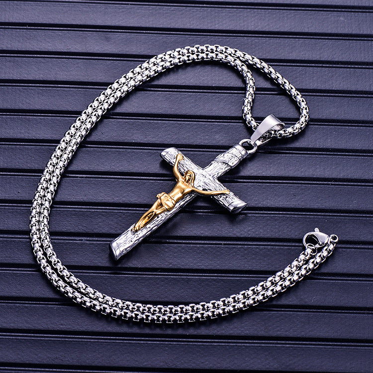 Wholesale Titanium Steel Jesus Guardian Cross Pendant Necklace