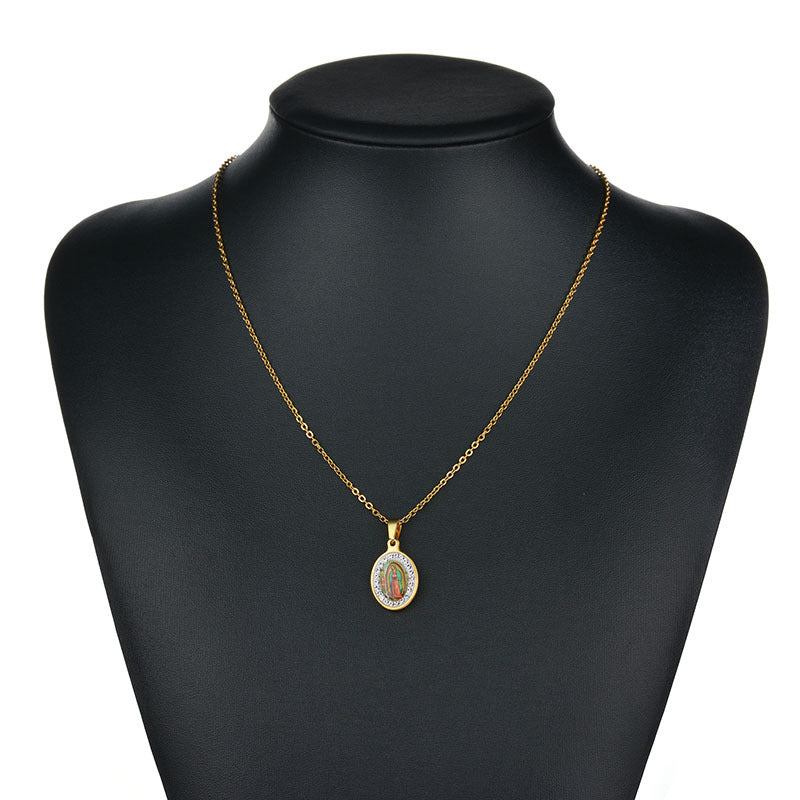 Virgen de colores al por mayor Drop Glue Posting Pendiente Oval Diamond Diamond Collares de acero inoxidable