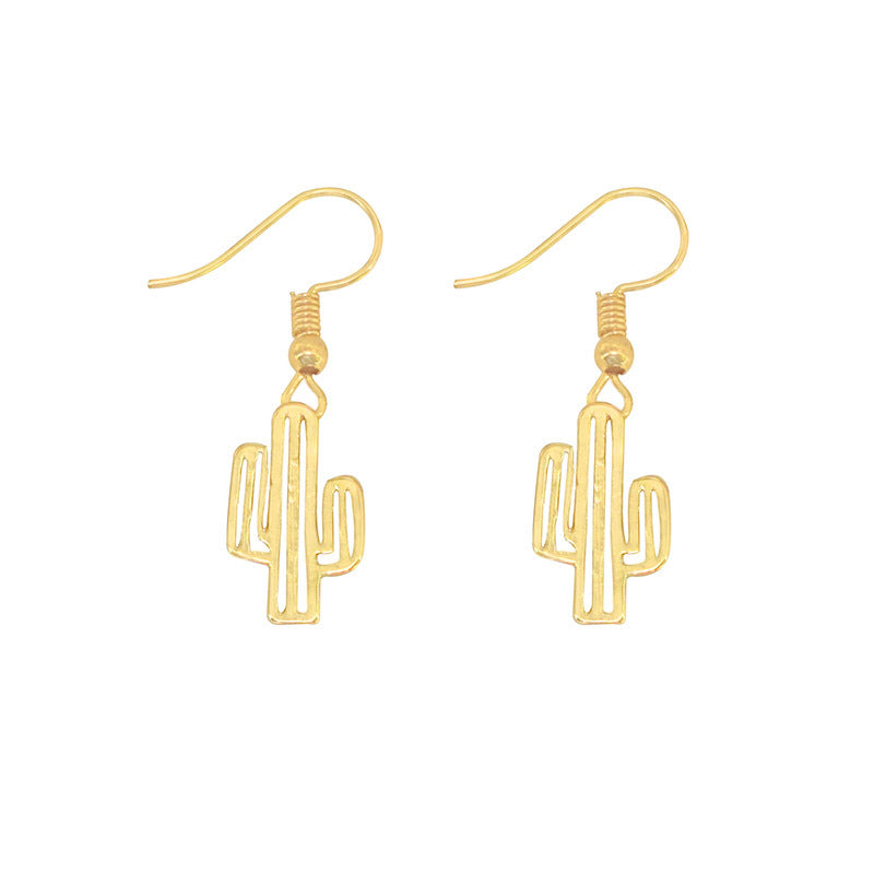 Venta al por mayor Pendientes de aleación chapados en oro de cactus hueco