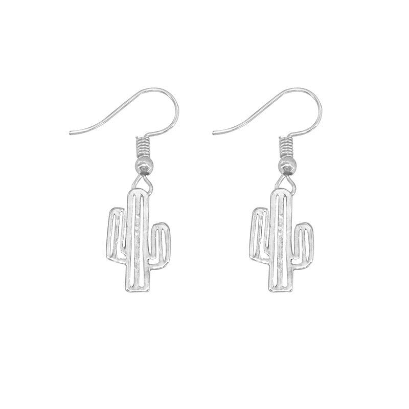 Venta al por mayor Pendientes de aleación chapados en oro de cactus hueco