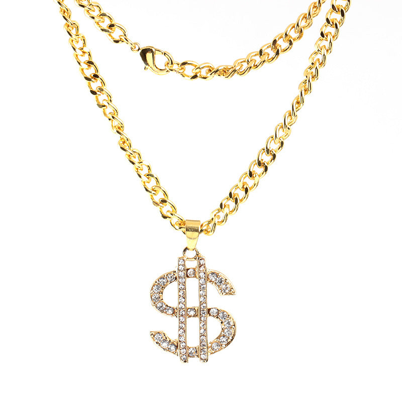 Wholesale Alloy Exaggerated Diamond Dollar Sign Clavicle Necklace