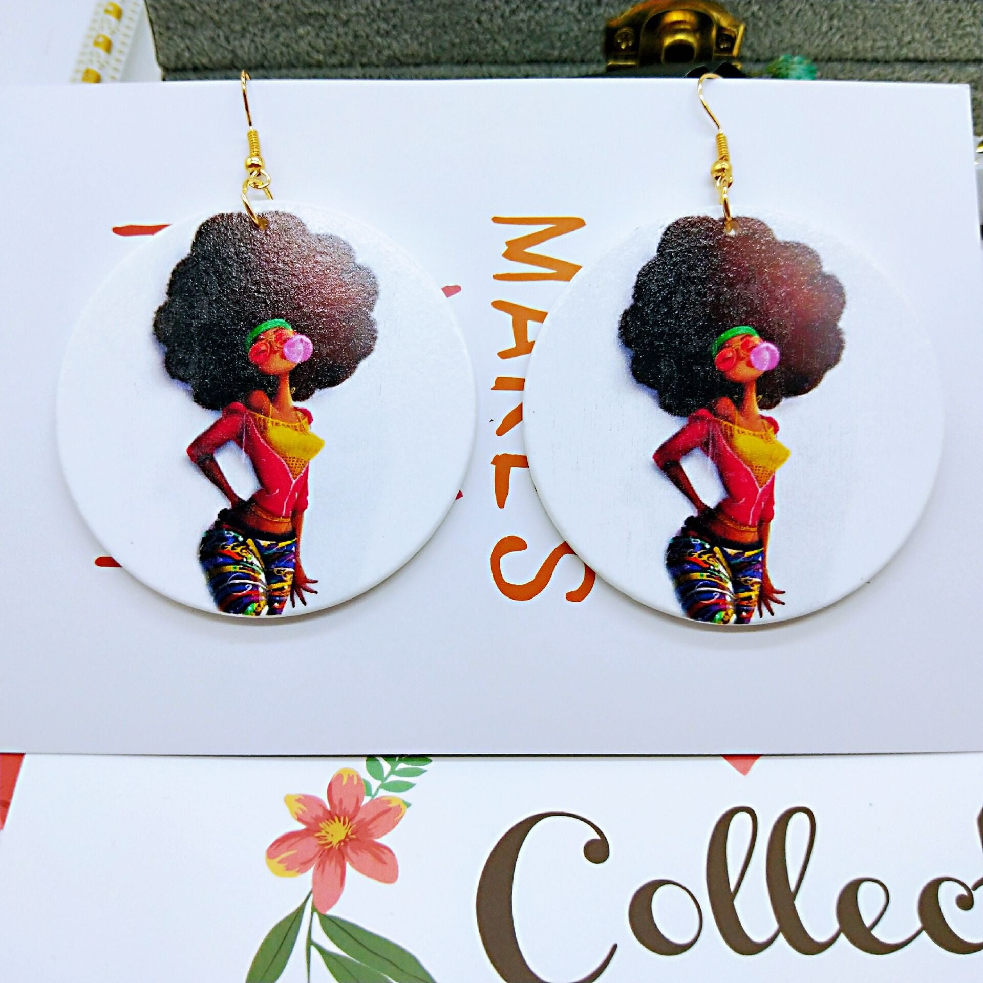 Wholesale Vintage Printed Wood Earrings