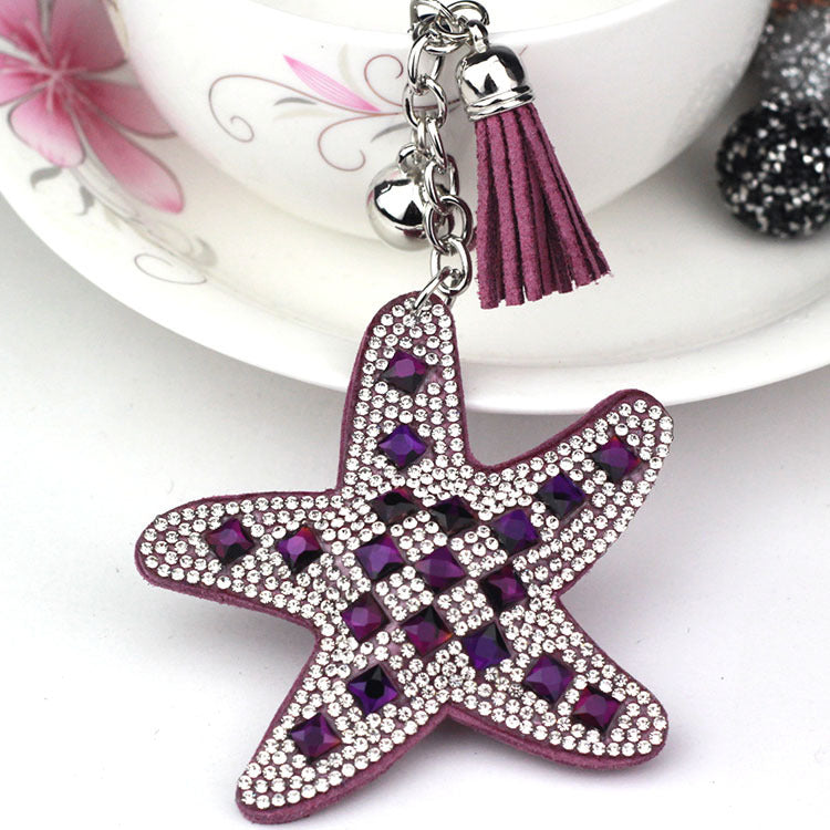 Wholesale Flannelette Glass Diamond Starfish Key Chain