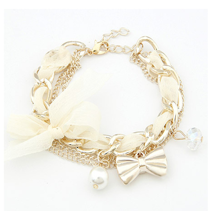 Wholesale Bow Knot Pearl Alloy Bracelet