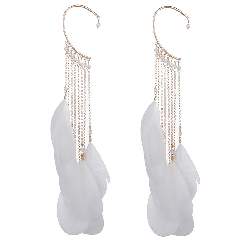 Wholesale Exaggerated White Feather Alloy Earrings