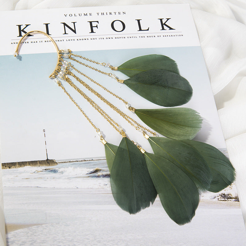 Wholesale Exaggerated White Feather Alloy Earrings