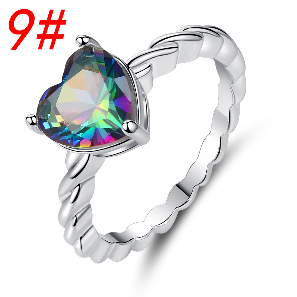 Wholesale Jewelry Heart Colorful Zircon Copper Rings