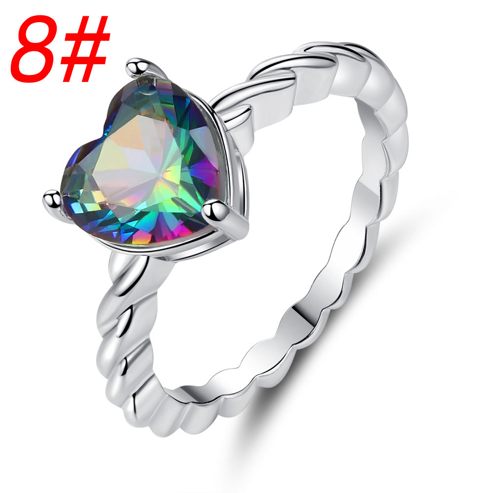 Wholesale Jewelry Heart Colorful Zircon Copper Rings