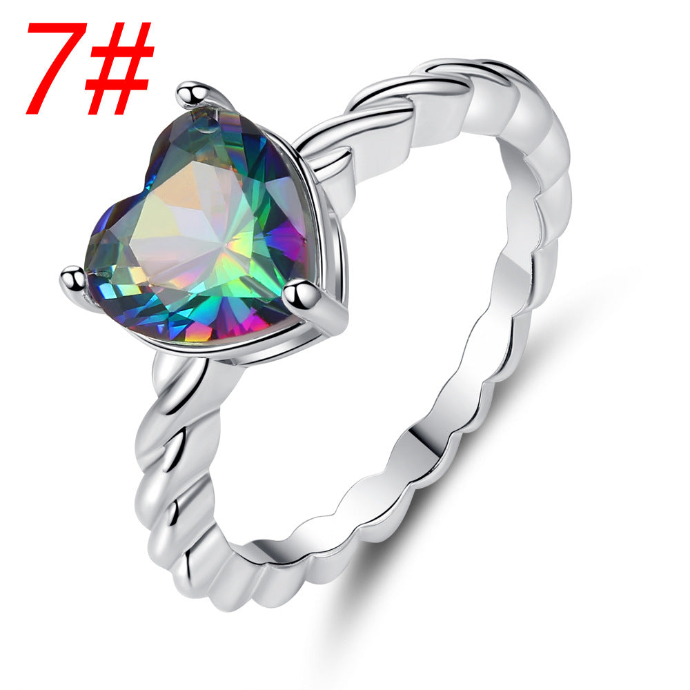 Wholesale Jewelry Heart Colorful Zircon Copper Rings