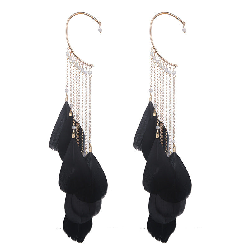 Wholesale Exaggerated White Feather Alloy Earrings
