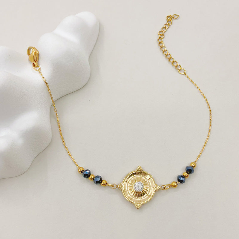 Venta al por mayor Sun Circle Plate Micro-pavimentado Zircon Titanium Steel Bracelet OLY-BT-QinL001