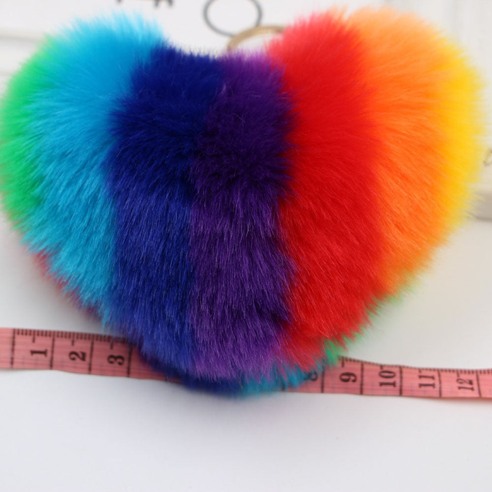 Wholesale Peach Heart Rainbow Imitation Rabbit Fur Keychain