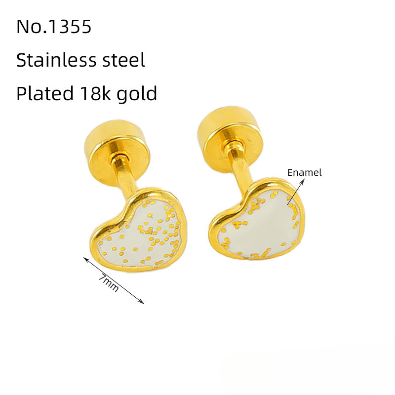 Wholesale Colored Glitter Plug Heart-shaped Stainless Steel Earrings