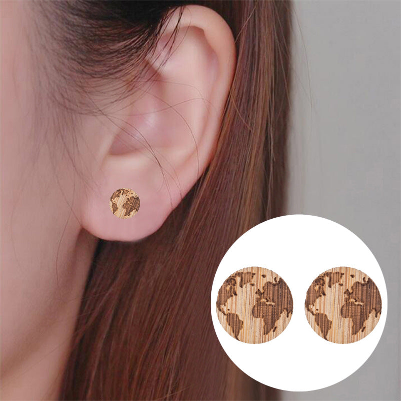 Wholesale Wood Map Ear Studs