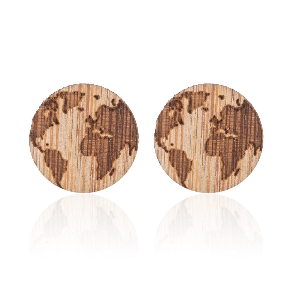Wholesale Wood Map Ear Studs