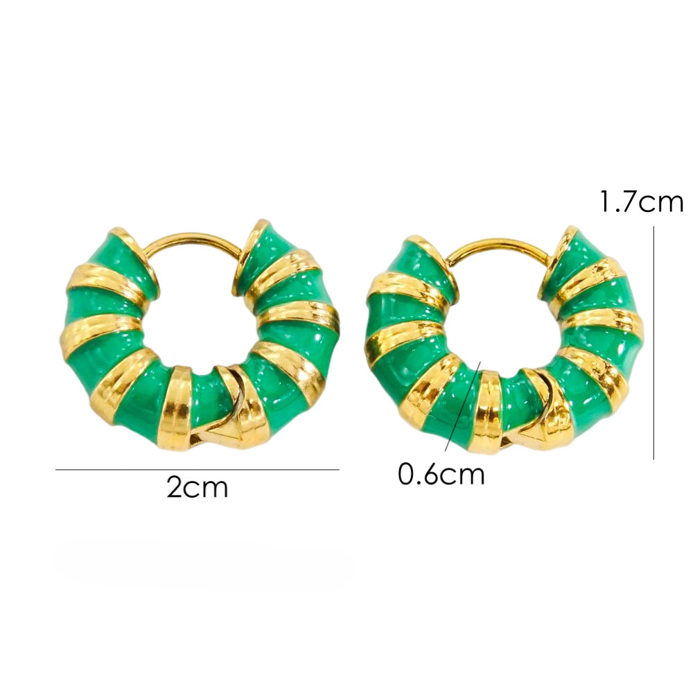 Wholesale Color Stripe Enamel Drip Oil Stainless Steel Earrings
