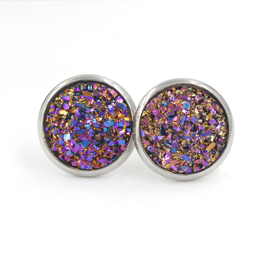 Wholesale Titanium Steel Resin Cluster Colorful Diamond Gypsophila Star Stud Earrings