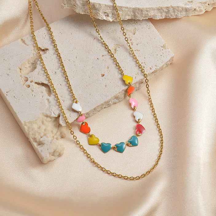 Venta al por mayor Collar de doble capa de amor de aceite de acero inoxidable