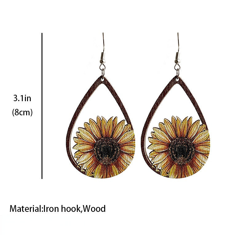 Pendientes al por mayor de 2 pares/paquete de madera de girasol occidental
