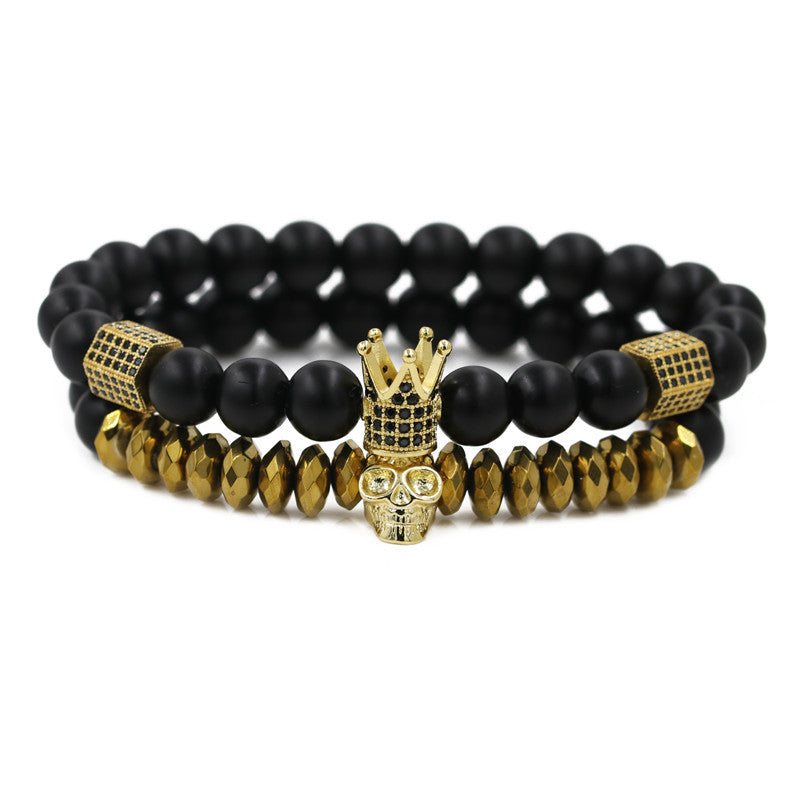 Wholesale Crown Skull Onyx Volcanic Stone Bracelets