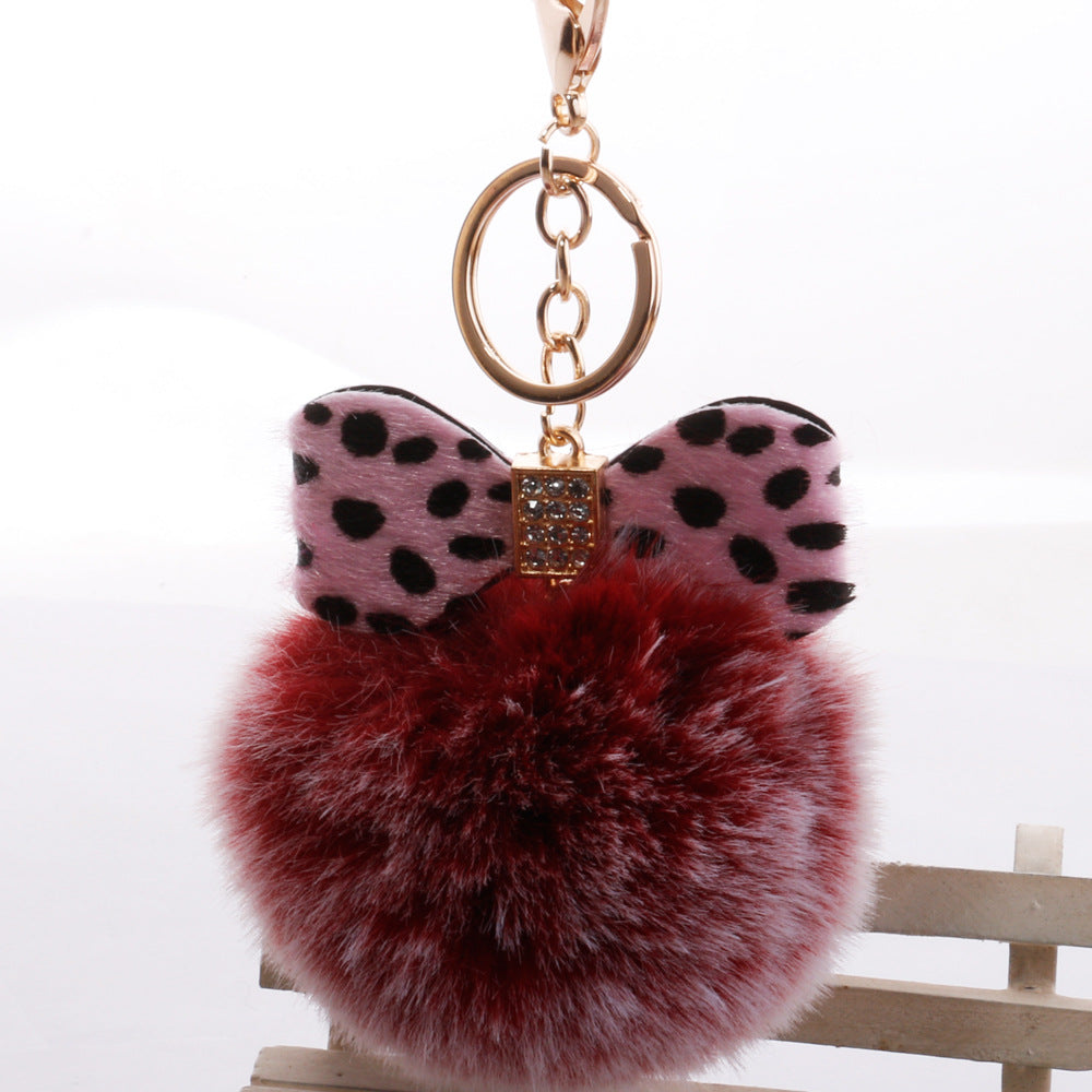 Wholesale Plush Leopard Diamond Bow Keychain