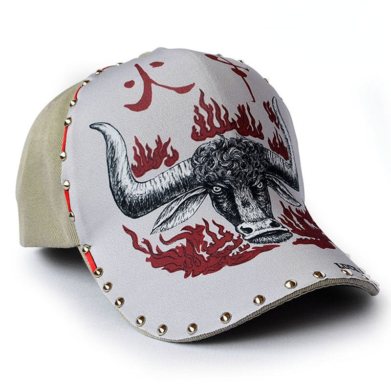Wholesale Polyester Cotton Illustrated Fire Bull Baseball Cap