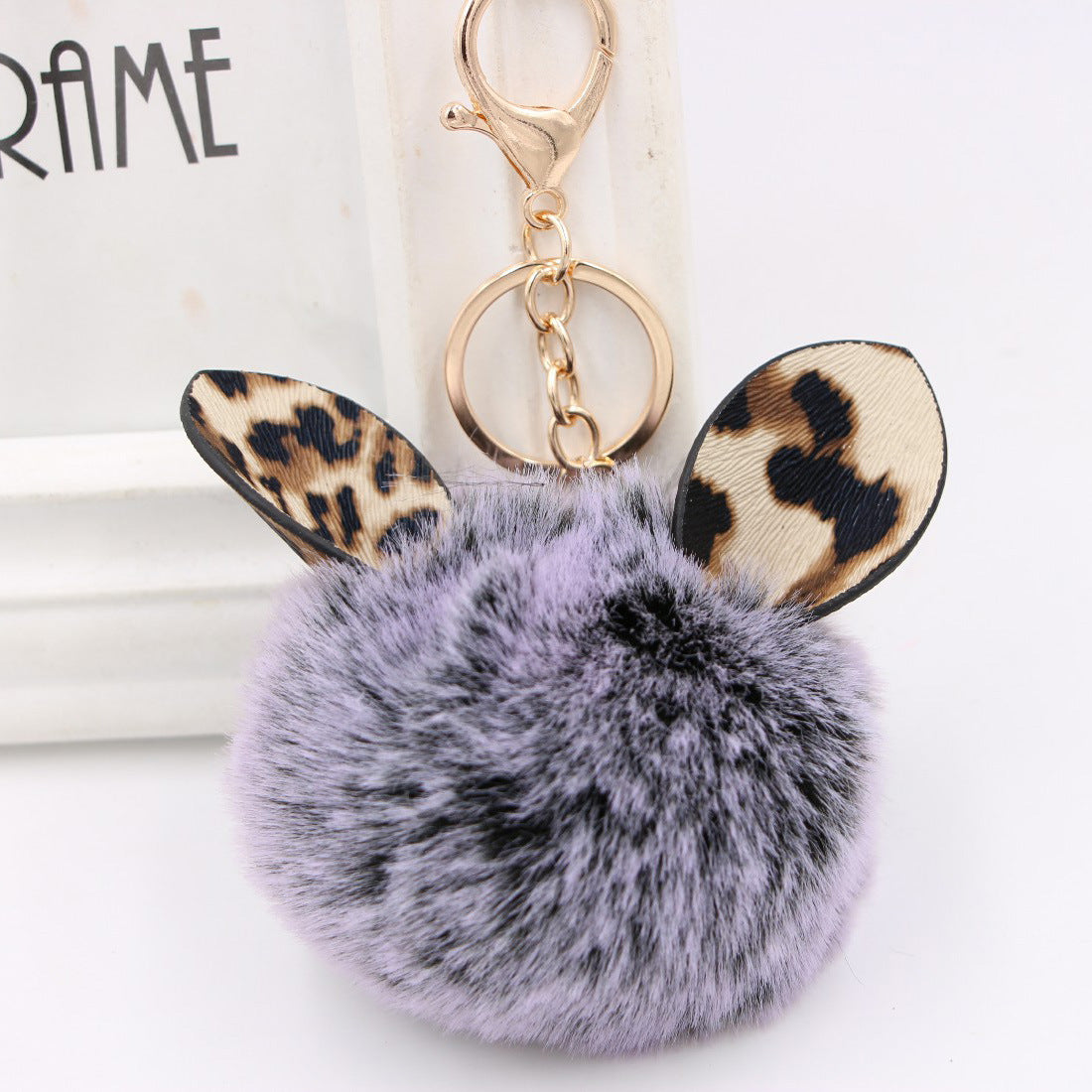 Wholesale Leopard Print Ear Fur Ball Keychain Plush