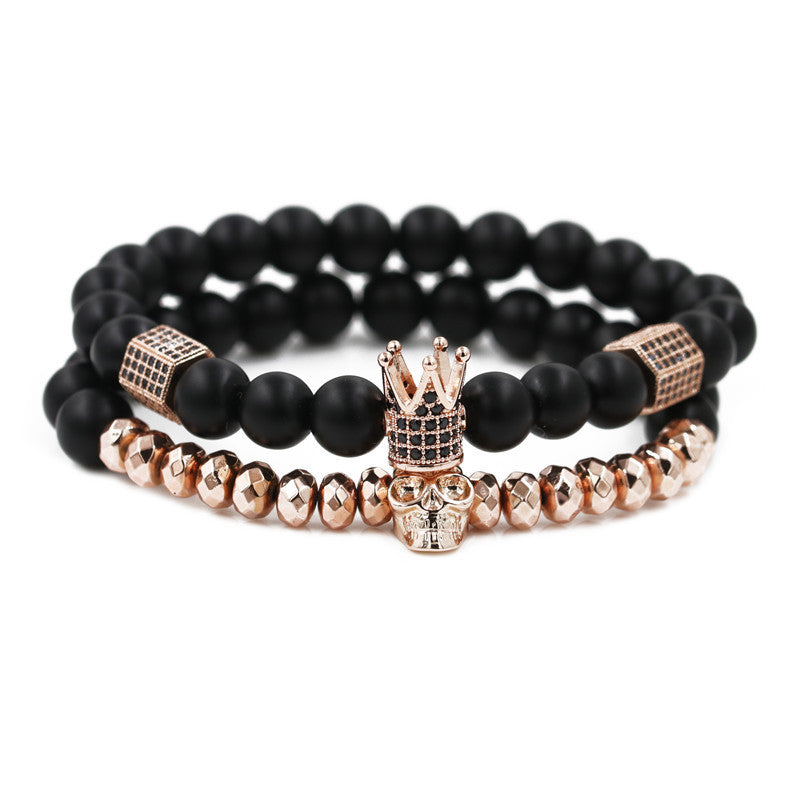 Wholesale Crown Skull Onyx Volcanic Stone Bracelets