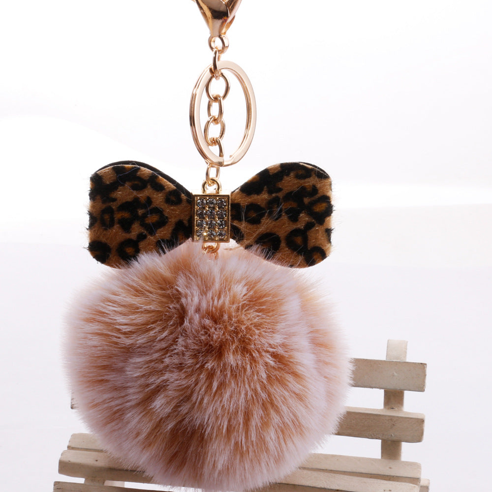 Wholesale Plush Leopard Diamond Bow Keychain