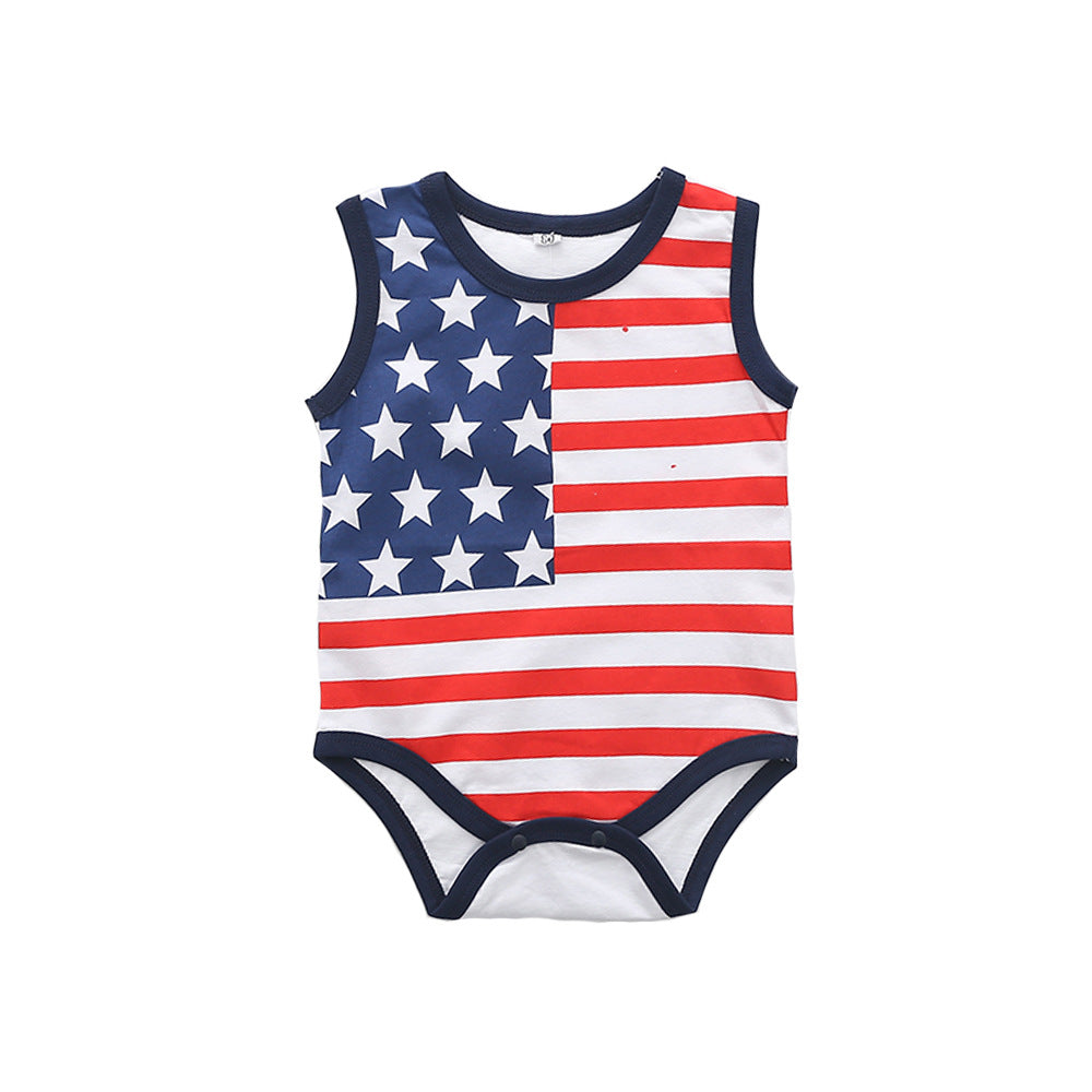 Venta al por mayor 4PCS Niños Bandera americana Onesies Ropa de bebé de algodón