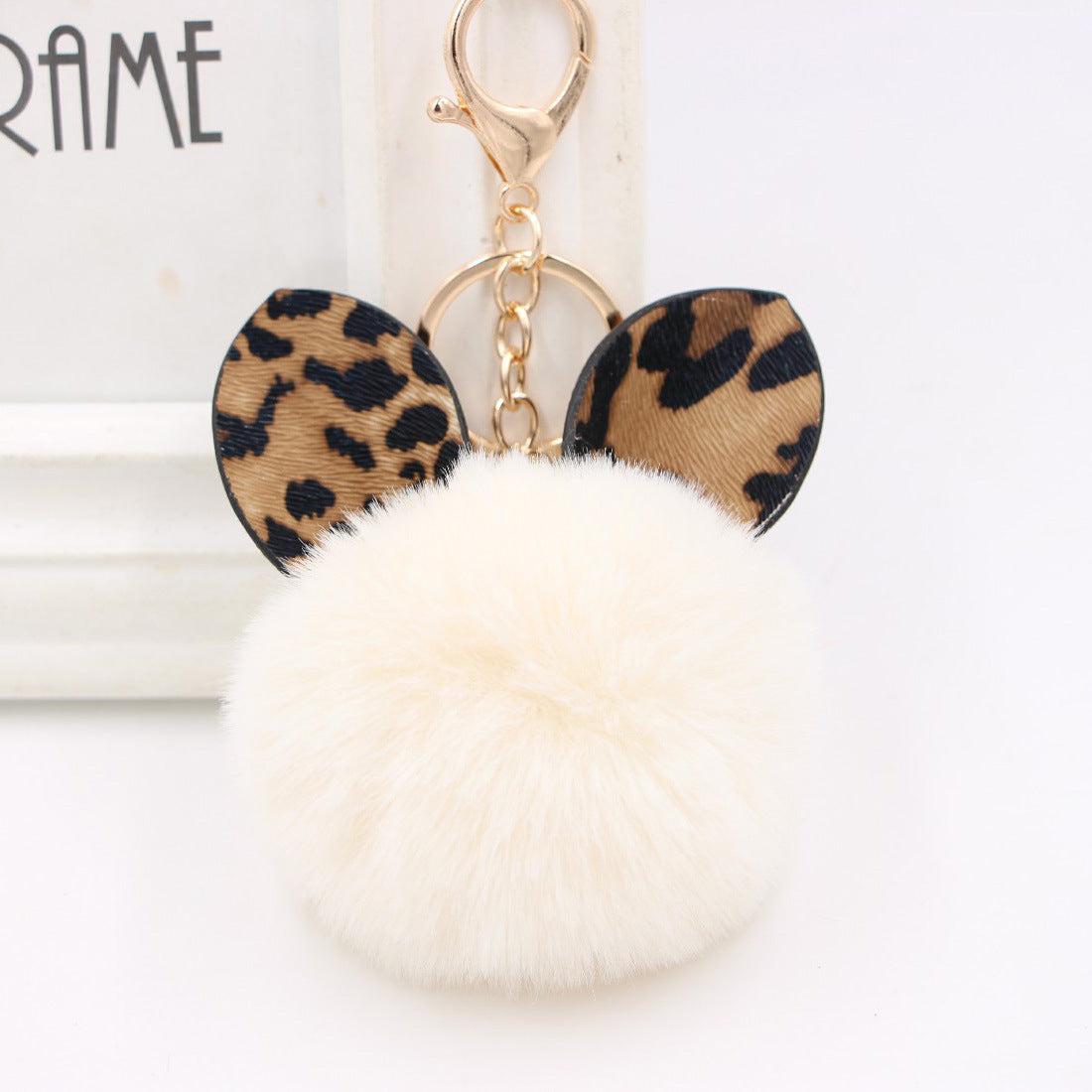 Wholesale Leopard Print Ear Fur Ball Keychain Plush