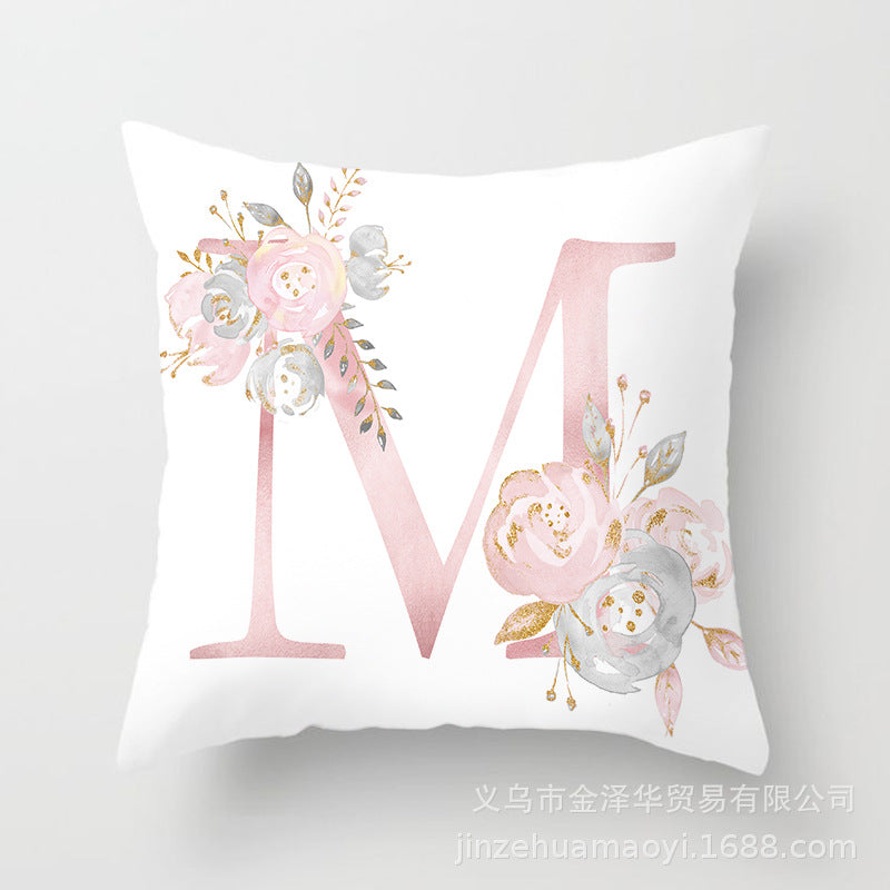 Wholesale Peach Skin Velvet Pink Letter Pillowcase