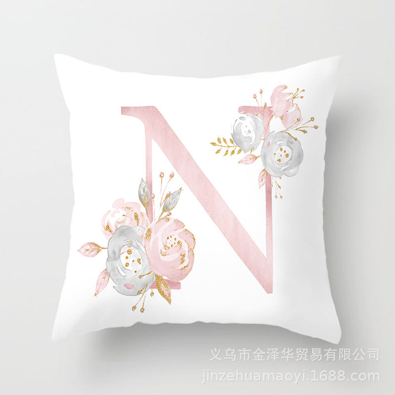Wholesale Peach Skin Velvet Pink Letter Pillowcase