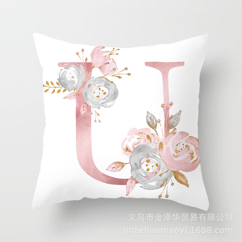 Wholesale Peach Skin Velvet Pink Letter Pillowcase