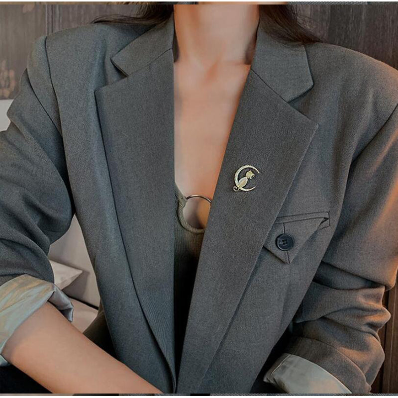 Wholesale Brooch Metal Opals Zircon Cat OLY-BC-SD001